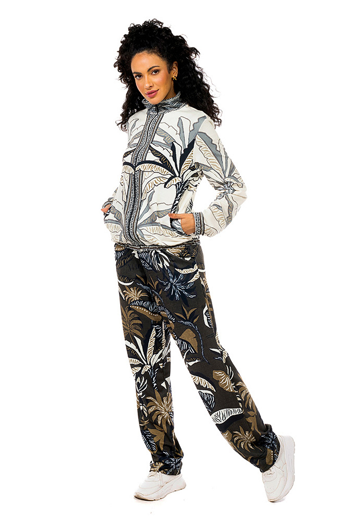 Jaqueta Moletinho Com Gola Folhagens P&B