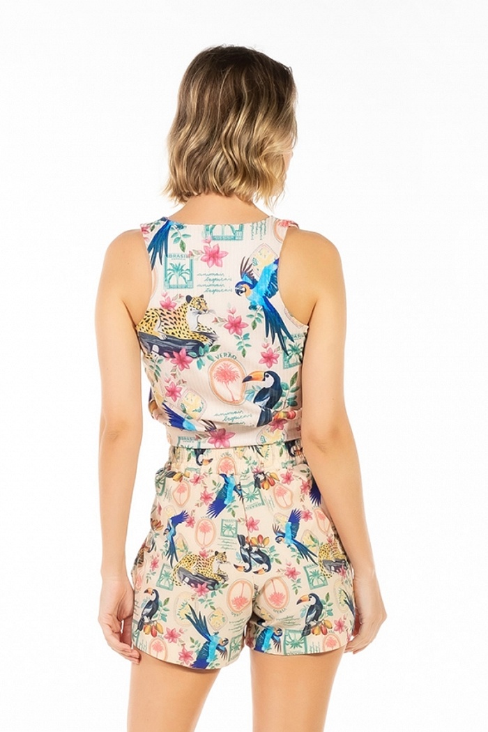 Short Atena Resort Bichos e Flores Verão Postal