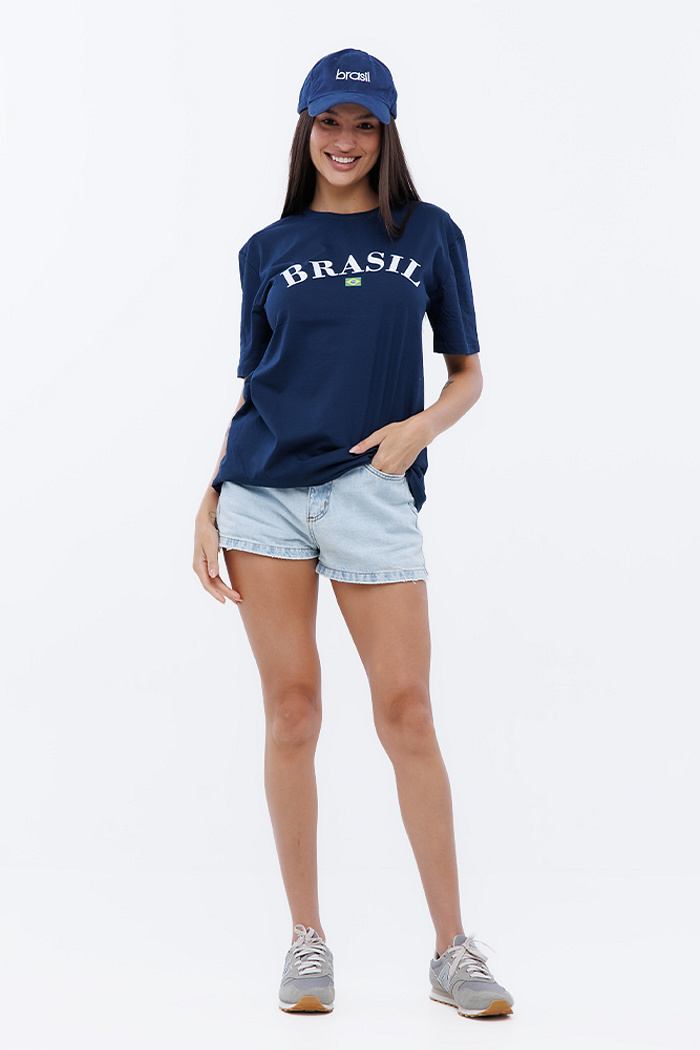 Camiseta Básica Brasil Adulto Azul Marinho