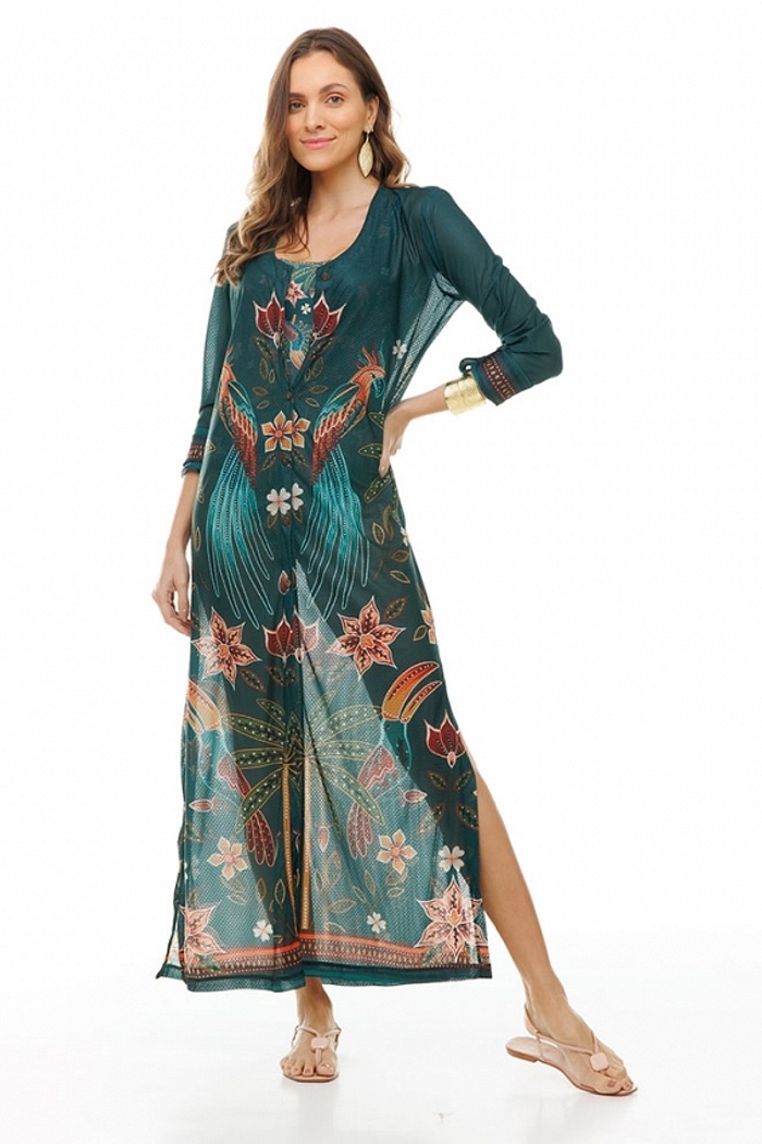 Saída de Praia Longa Cancún Pássaros e Flores Fundo Verde