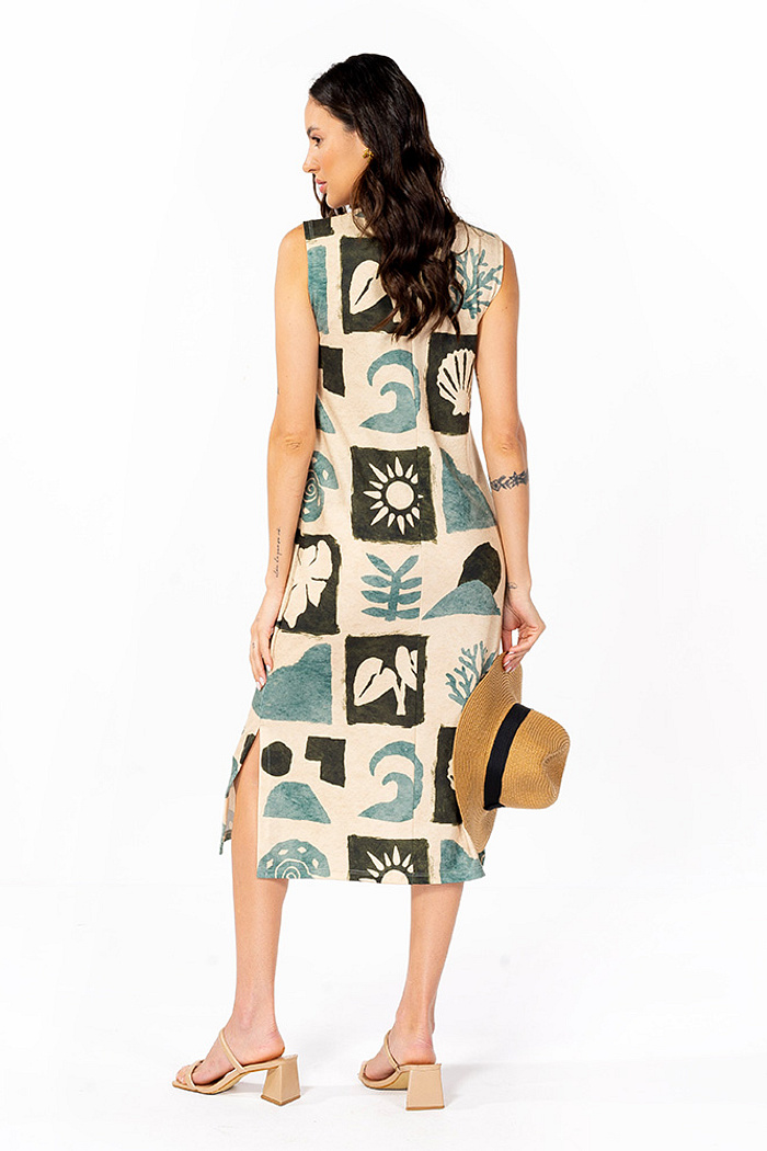 Vestido Estampado Clássico Midi Oceano