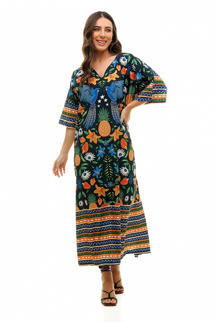 Kaftan Atena Dupla Araras com Flores e Frutas