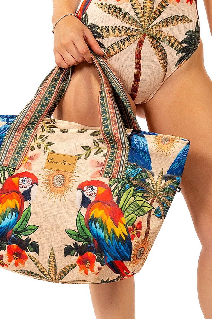 Bolsa Praia Aves Tropicais Barrado