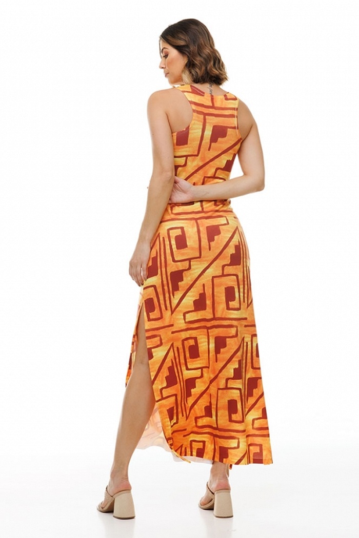 Vestido Hortência Indígena Laranja