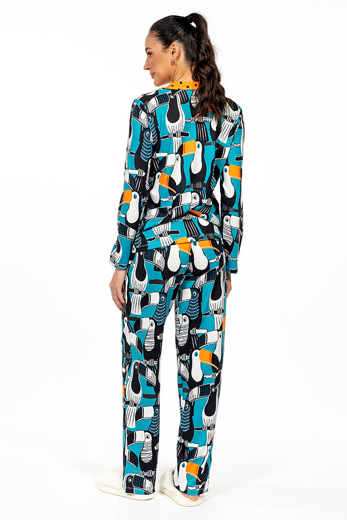 Conjunto Pijama Americano Longo Adulto Tucano Vetor Pontos