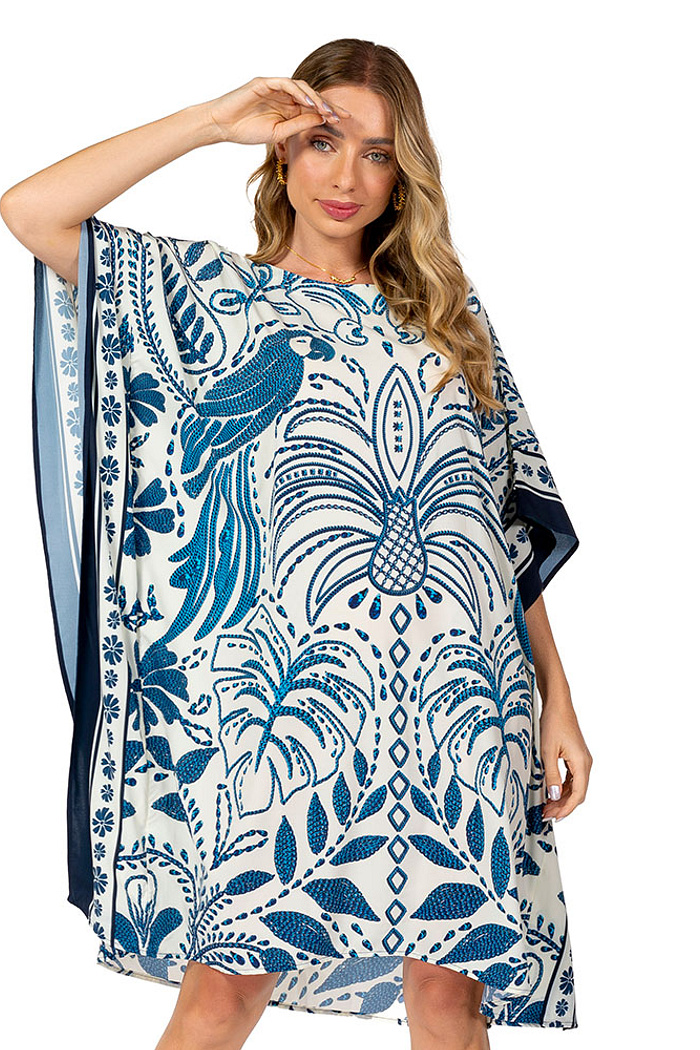 Kaftan Verão Atena Araras Bordado Off