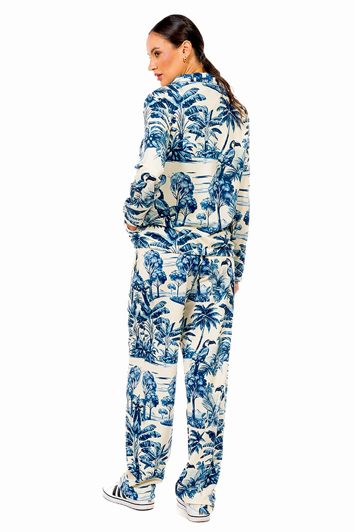 Calça Moletinho Semi Ampla Tucano Paisagem Tons de Azul