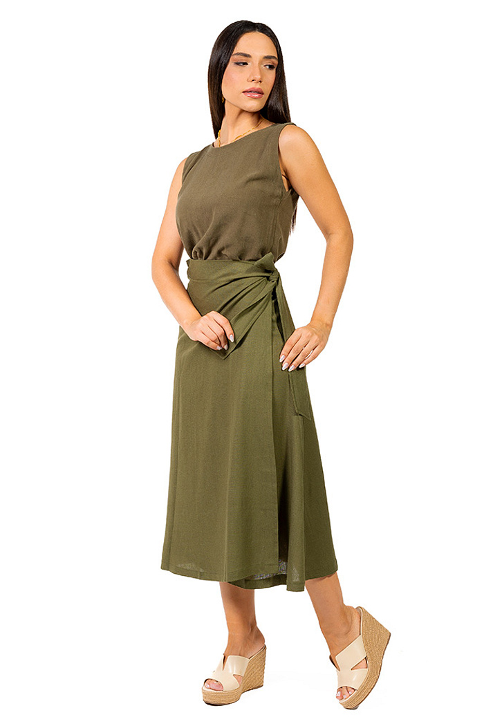 Saia Envelope Linho Ana Verde Musgo