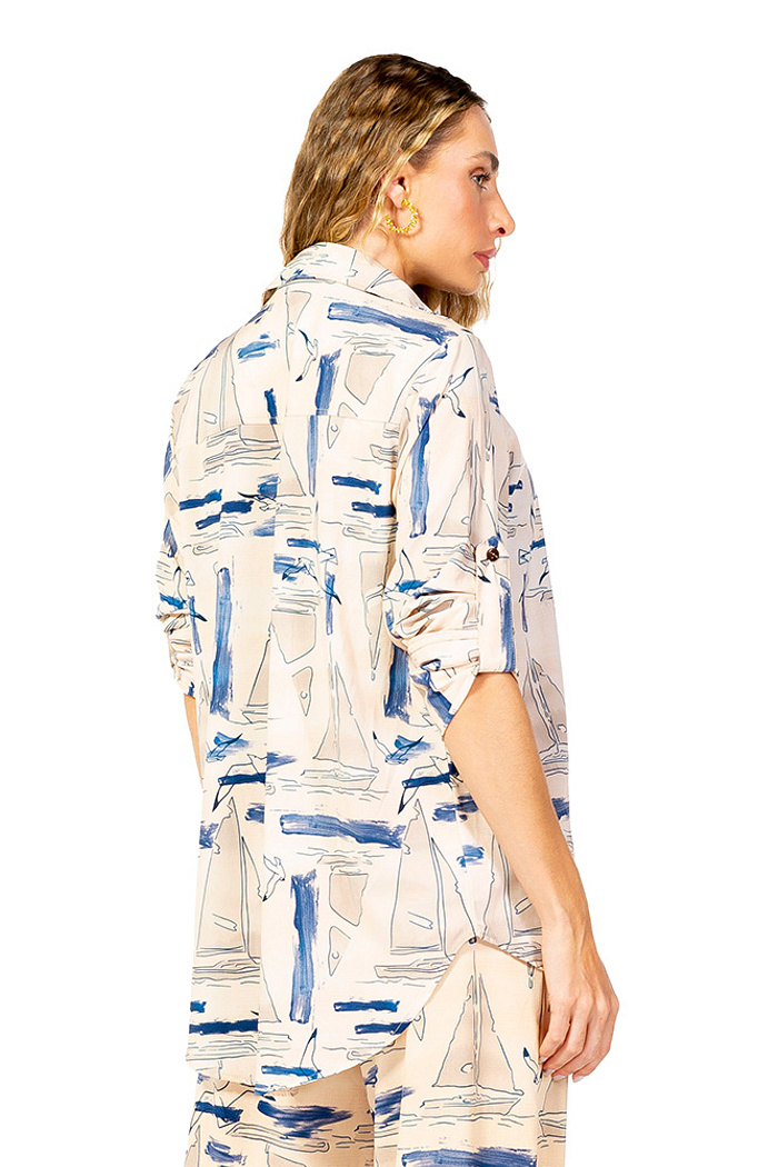 Camisa Alongada Atena Verão Barcos Gaivotas Off