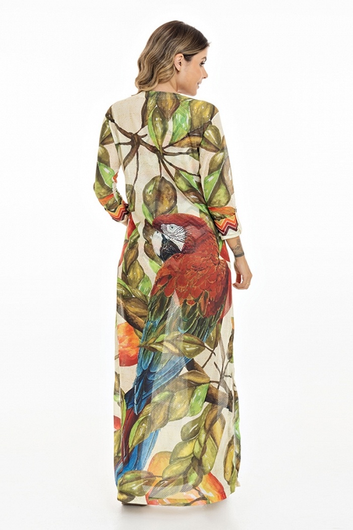 Saída de Praia Longa Cancún Mangas Arara Fundo Textura Bege