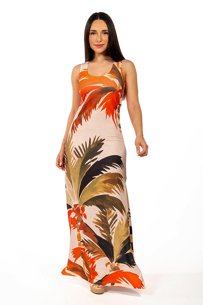 Vestido Hortencia Coqueiros Aquarela