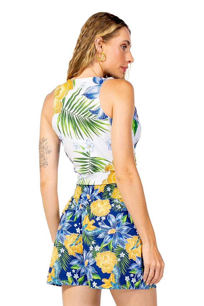 Top Canelado Araras Flores Cores Brasil