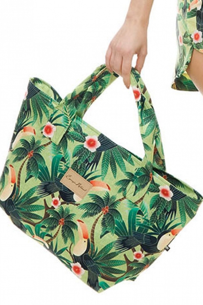 Bolsa Praia Tucano Hibisco com Fundo Verde