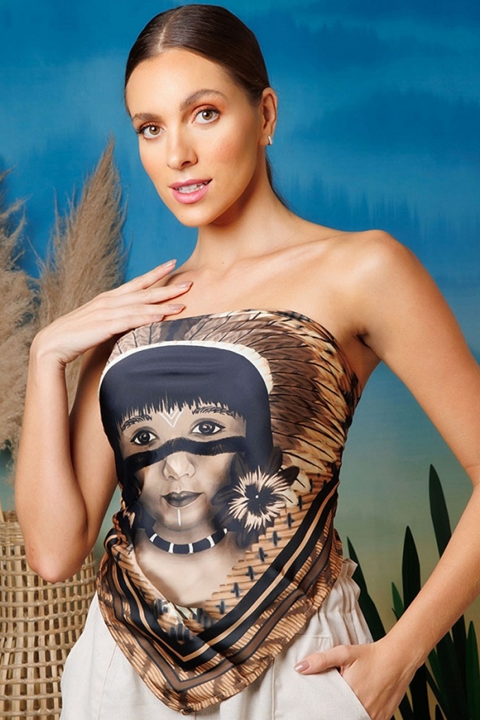 Lenço Quadrado Índia Sépia