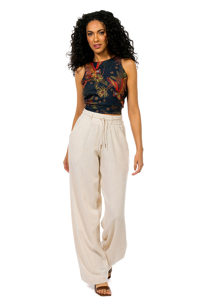 Top Canelado Arara Flor Bordado Off