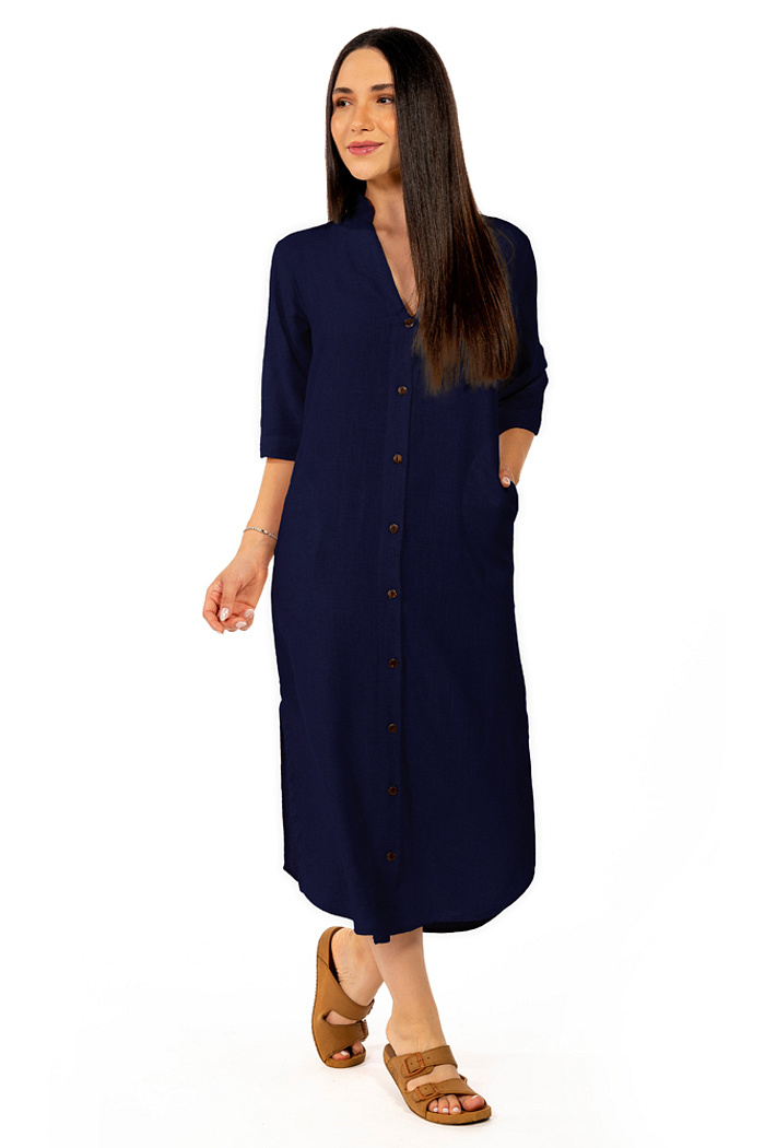 Vestido Chemise Linho Gola Padre Marinho