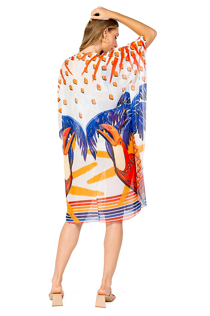 Kaftan Tule Maré Bichos Tropical Vibes Azul