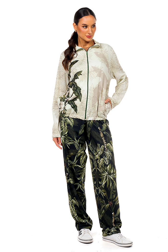 Jaqueta Moletinho Com Gola Folhagens Off