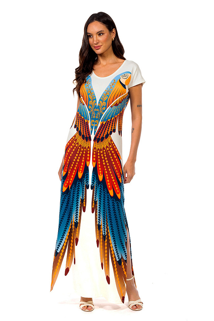 Vestido Longo Jeri Araras Paraiso Floral