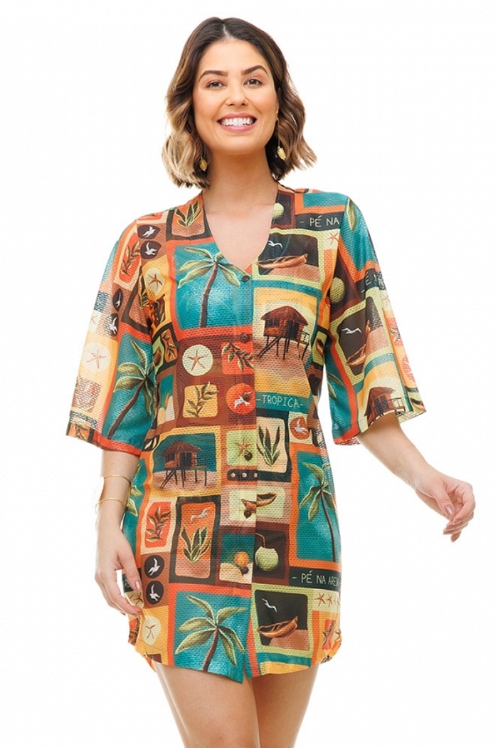 Saída de Praia Chemise Alongada Elementos Praia