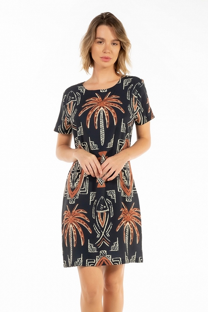 Vestido Atena Curto Grafismo Laranja