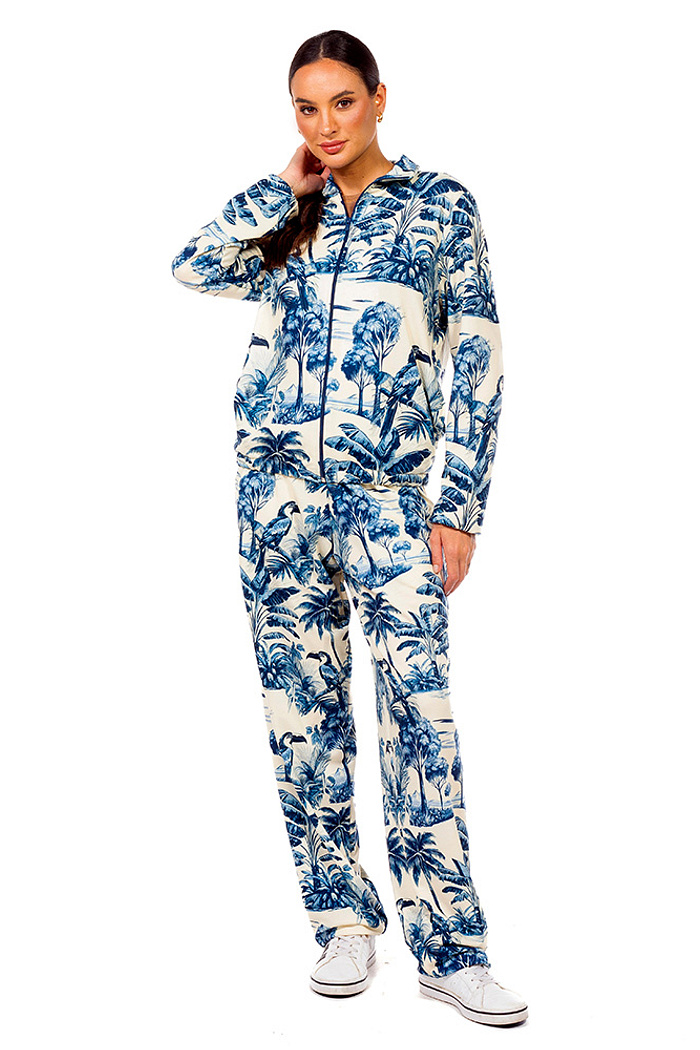 Calça Moletinho Semi Ampla Tucano Paisagem Tons de Azul