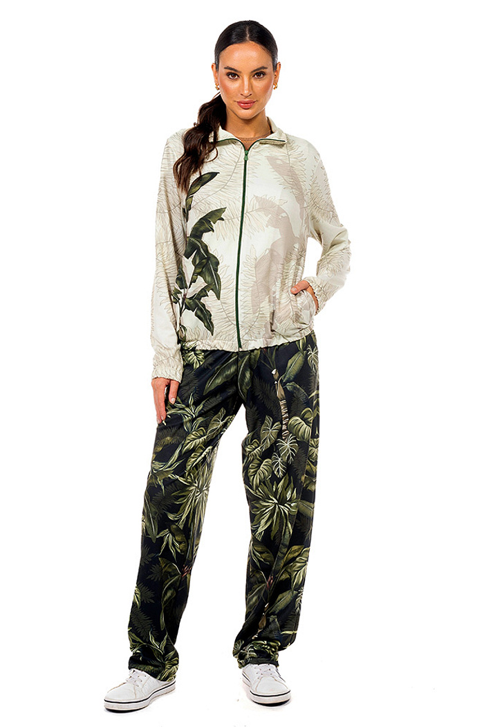 Calça Moletinho Semi Ampla Folhagens Off