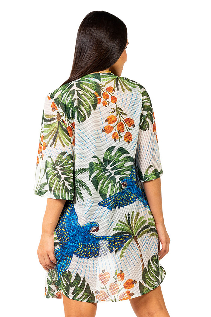 Saída de Praia Chemise Alongada Arara Bordado Barra