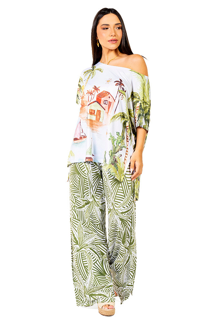 Calça Com Fenda Bananeiras Vetor