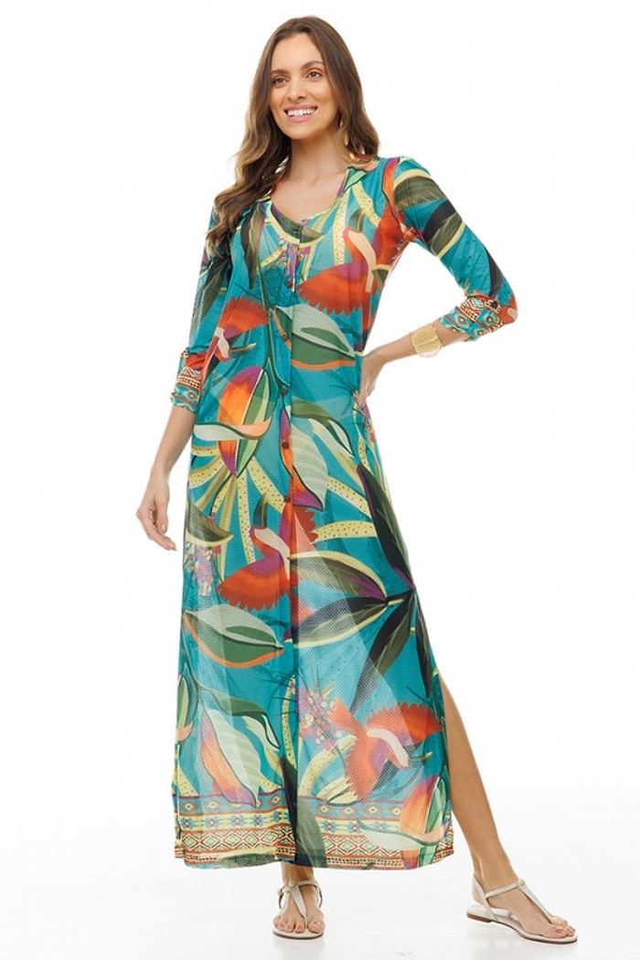 Saída de Praia Longa Cancún Tucano Color Fundo Turquesa