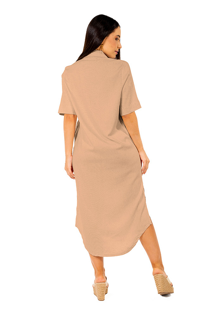 Chemise Vestido Linho Midi Marrom