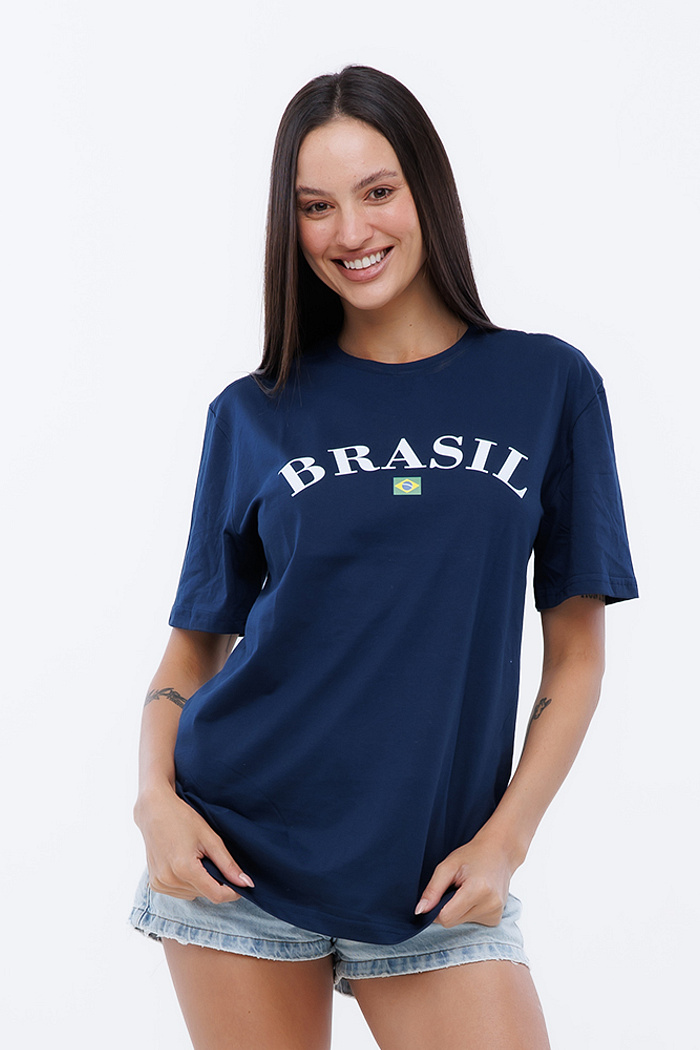 Camiseta Básica Brasil Adulto Azul Marinho