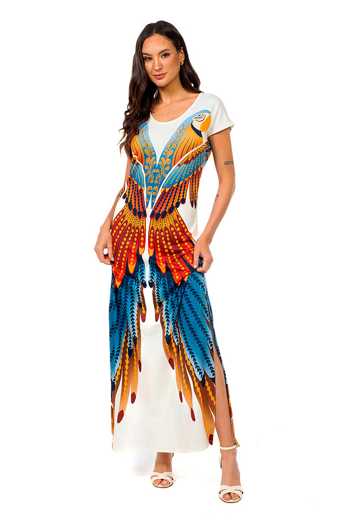 Vestido Longo Jeri Araras Paraiso Floral