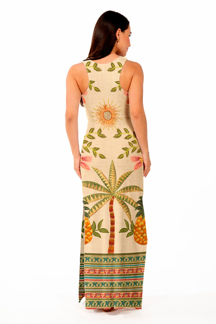 Vestido Hortencia Aves Tropicais Barrado