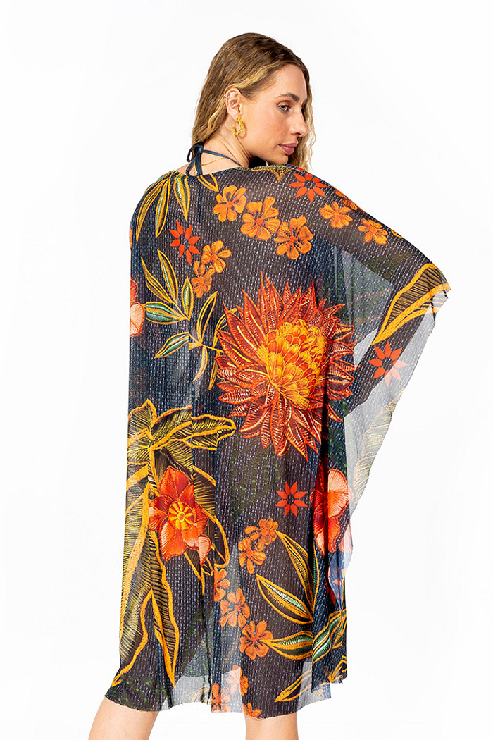 Kaftan Tule Maré Tucano e Folhas