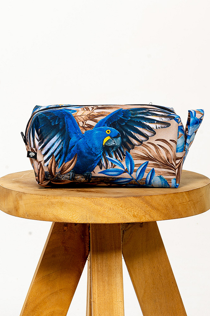 Nécessaire Arara Tons Azul e Marrom