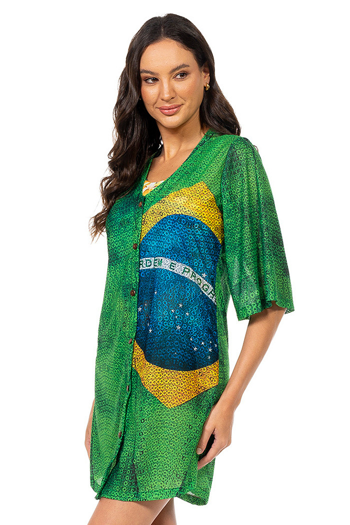 Saída de Praia Chemise Alongada Bandeira Lantejoulas