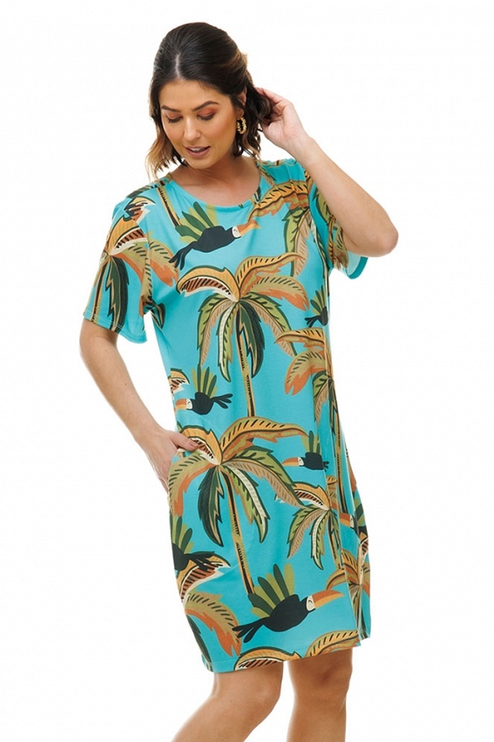 Vestido Floresta Tucaninhos e Palmeiras