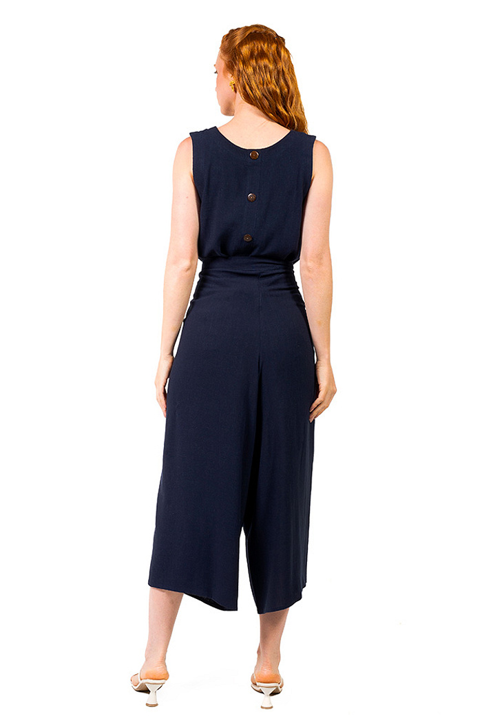 Calça Transpassada Linho Azul