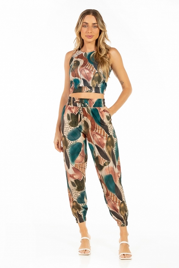 Calça Jogger Com Bolso Abstrato Color Traços