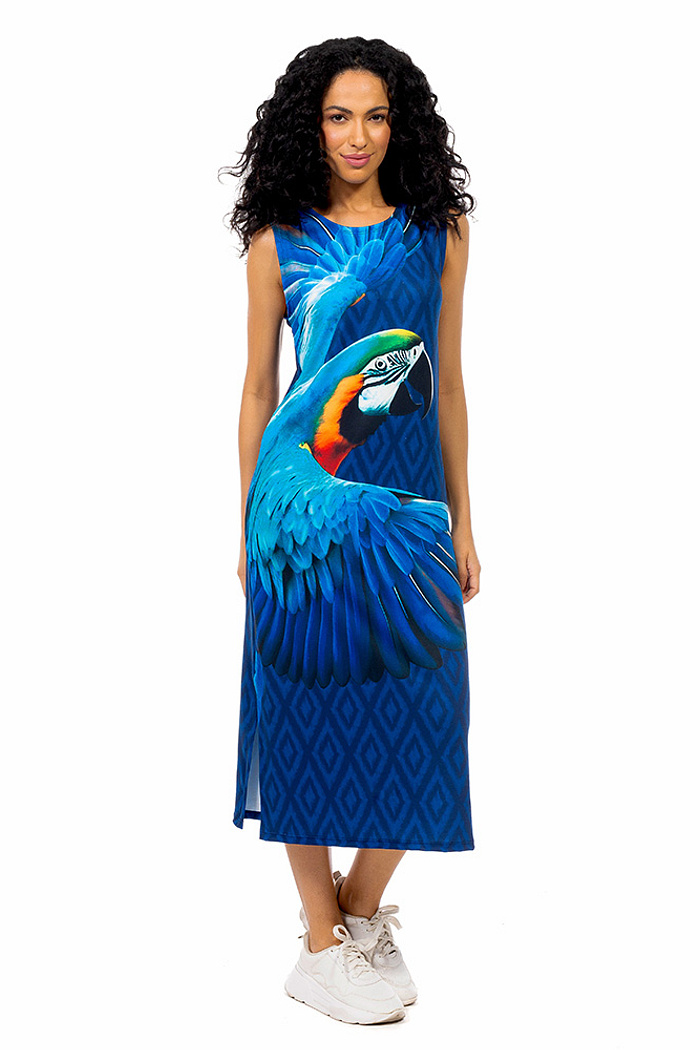 Vestido Estampado Clássico Midi Maxi Arara Fundo Azul