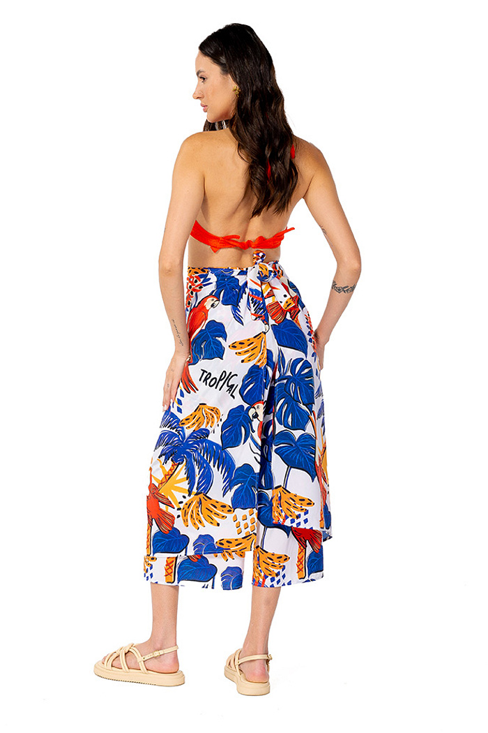 Calça Transpassada Bichos Tropical Vibes Azul