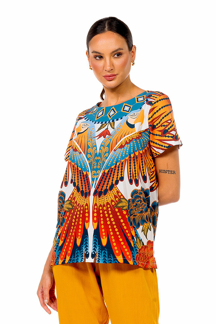 Blusa Atena Maxi Araras Paraiso Floral