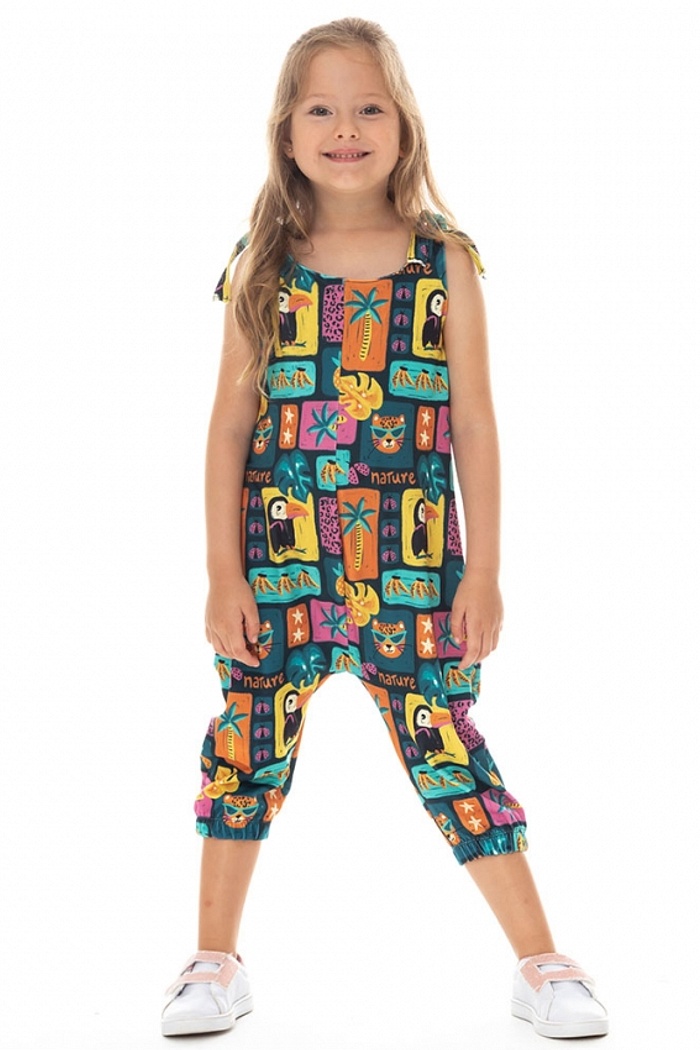 Macacão Infantil Com Bolso Quadrinhos Fundo Verde