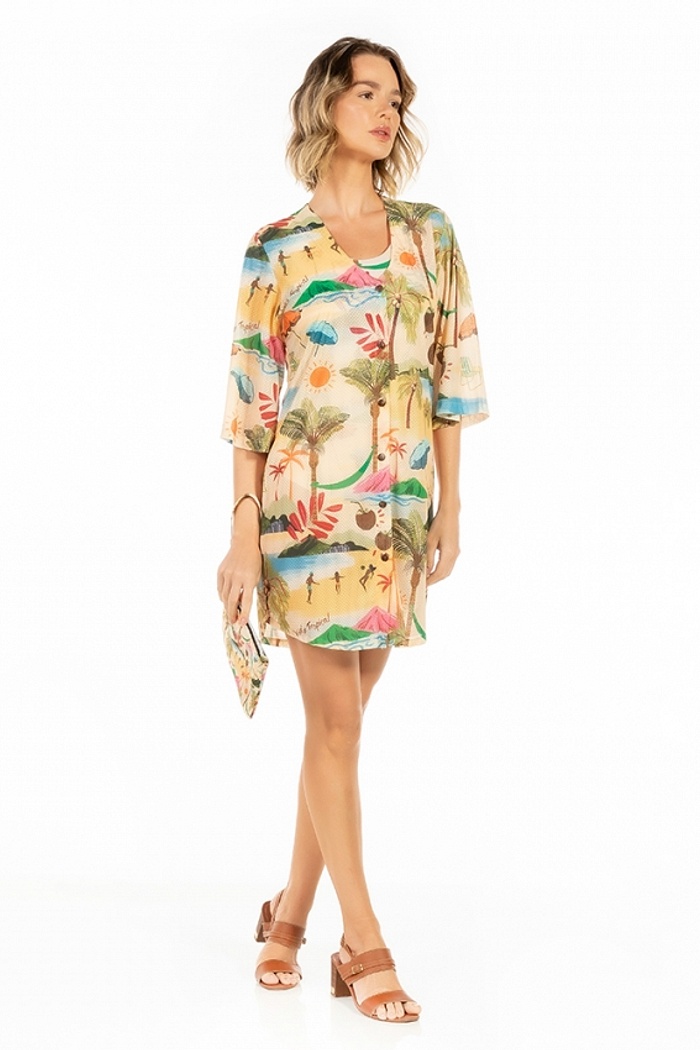 Saída de Praia Chemise Alongada Vida Tropical Praia