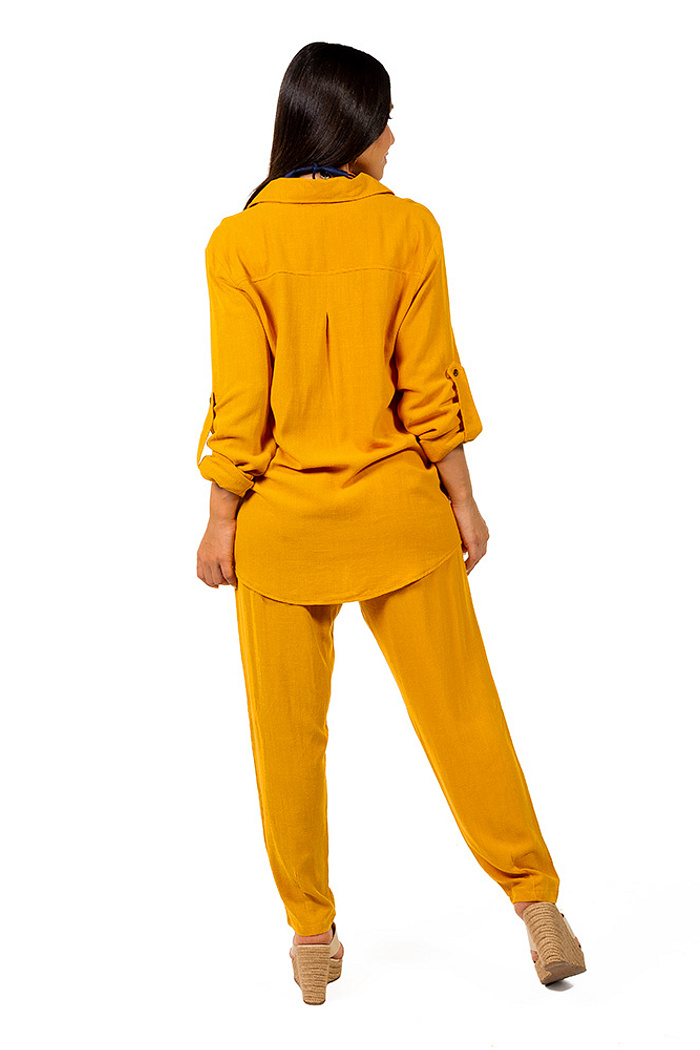 Camisa Alongada Linho Ana Mostarda