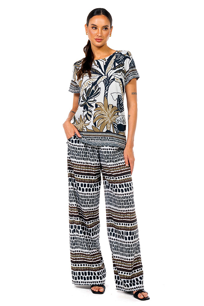 Blusa Atena Folhagens P&B Poa