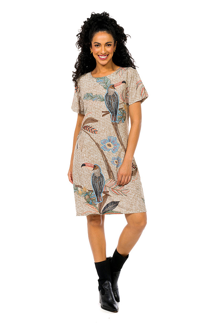 Vestido Atena Curto Tucaninhos Bordados