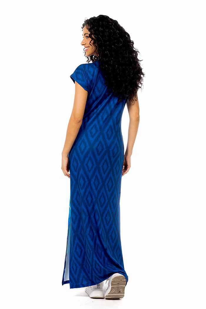 Vestido Longo Jeri Maxi Arara Fundo Azul