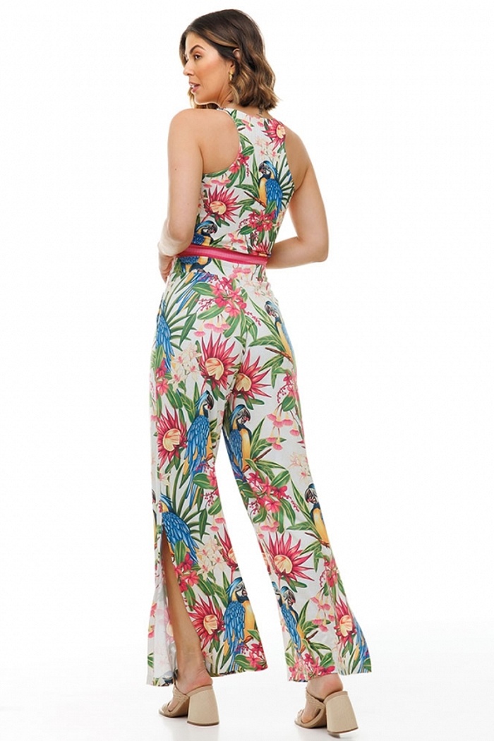 Top Canelado Canindé com Flores Pink